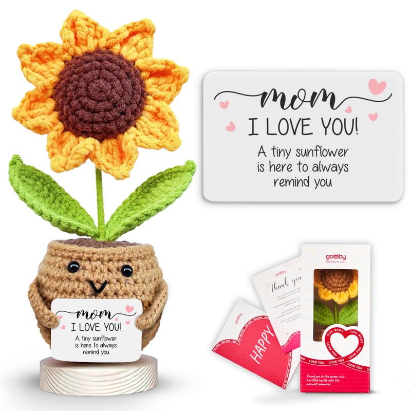 Gossby Gift for Mom - Handmade Positive Sunflower Doll Crochet with Card - I Love You - Mom Gift from Daughter  Son  Kid - Mothers Day  Christmas  Birthday Present Idea - Knitted Decor - Image 1